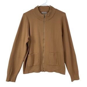 Evolution by Cyrus Women XL Tan Full Zip Mock Neck Sweater Cardigan Pockets